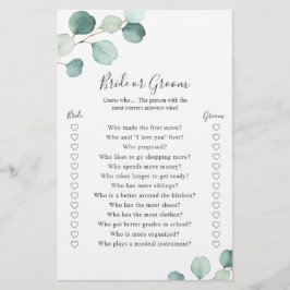 Eucalyptus Bride Groom Game Rustic Möhippa