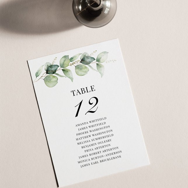 Eucalyptus Bröllop Bordsnummer 12 Sittdiagram (Eucalyptus Greenery Wedding Table Number)