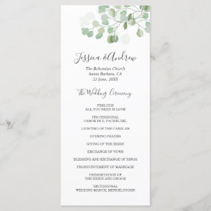 Eucalyptus Bröllop Ceremony Program Foliage