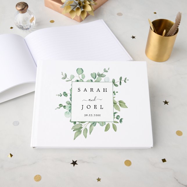 Eucalyptus Bröllop Gästböcker (Framsida Öppen)