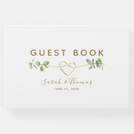 Eucalyptus Bröllop Guest Bok med Guld Heart