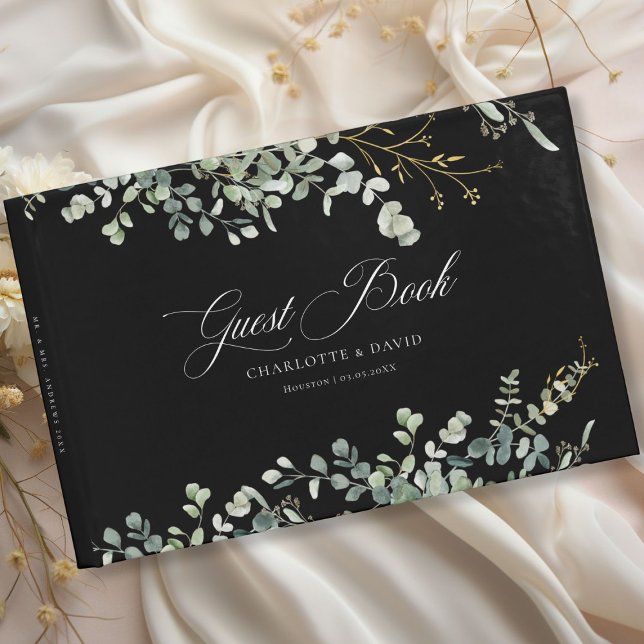 Eucalyptus Bröllop handskriftskript Bröllop Gästböcker (Eucalyptus Wedding Handwriting Script Wedding Guest Book with your name and date.)