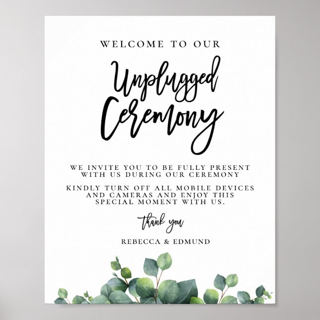 Eucalyptus Bröllop har inte bytt Ceremony Poster (Framsidan)