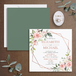 Eucalyptus Bröllop i kvadratkoppargeometrisk Blomm Inbjudningar