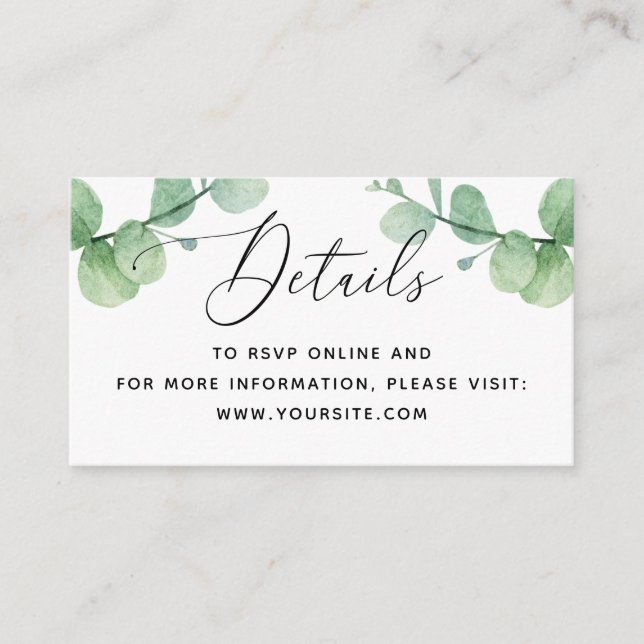 Eucalyptus Bröllop Infoga | Grey Details + QR Tilläggskort (Framsida)