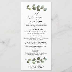 Eucalyptus Bröllop Menu, Greenery Bröllop Meny