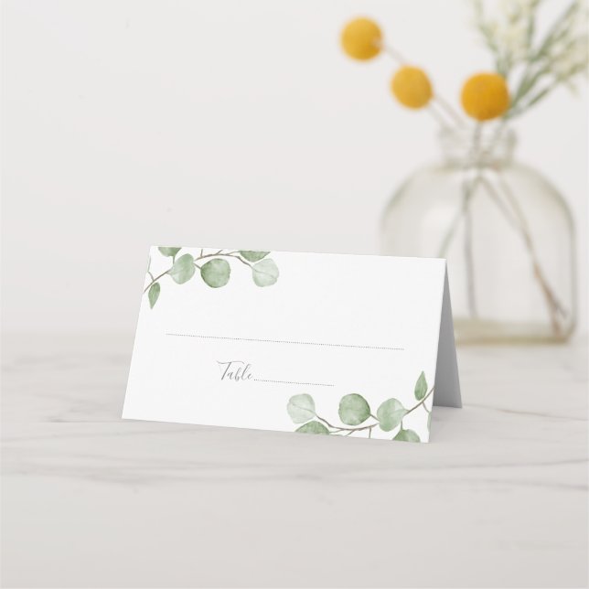 Eucalyptus Bröllop-monteringskort för vattenfärg Placeringskort (Framsida)