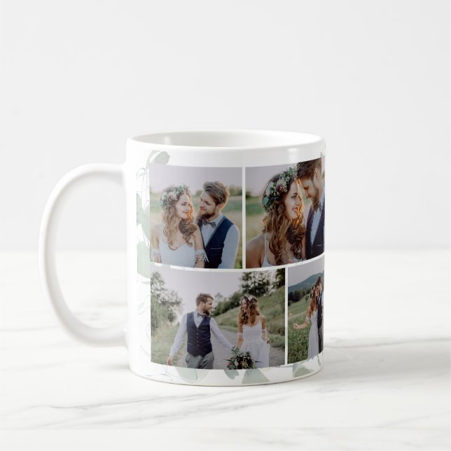 Eucalyptus Bröllop Multi Photo Collage Kaffemugg (Vänster)