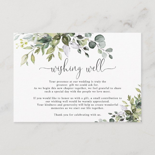 Eucalyptus bröllop önskar brunn Enclosure Card  Tilläggskort (Framsida)