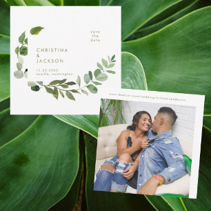 Eucalyptus Bröllop Photo Save Date Guld Text Spara Datumet