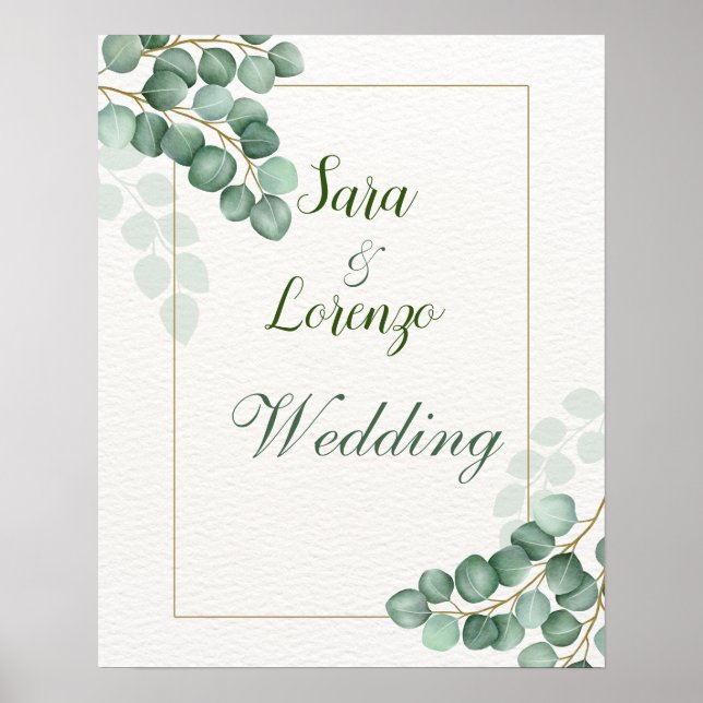 Eucalyptus Bröllop Poster Watercolor Greenery (Framsidan)
