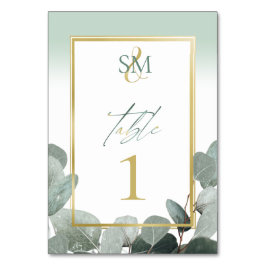 Eucalyptus bröllop sage grönt monogram bordsnummer