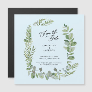 Eucalyptus Bröllop spara datum Ice Blue Magnetisk Inbjudningskort