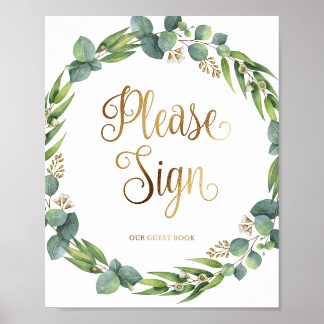 Eucalyptus bröllop-tecken för gäst bok poster (Framsidan)