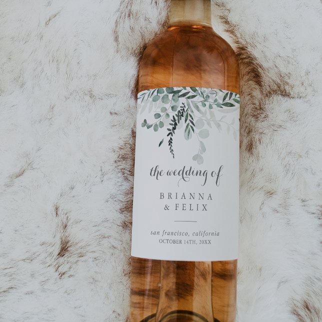 Eucalyptus Bröllop Vin-etiketter av minimalistisk  Vinflaska Etikett (Skapare uppladdad)