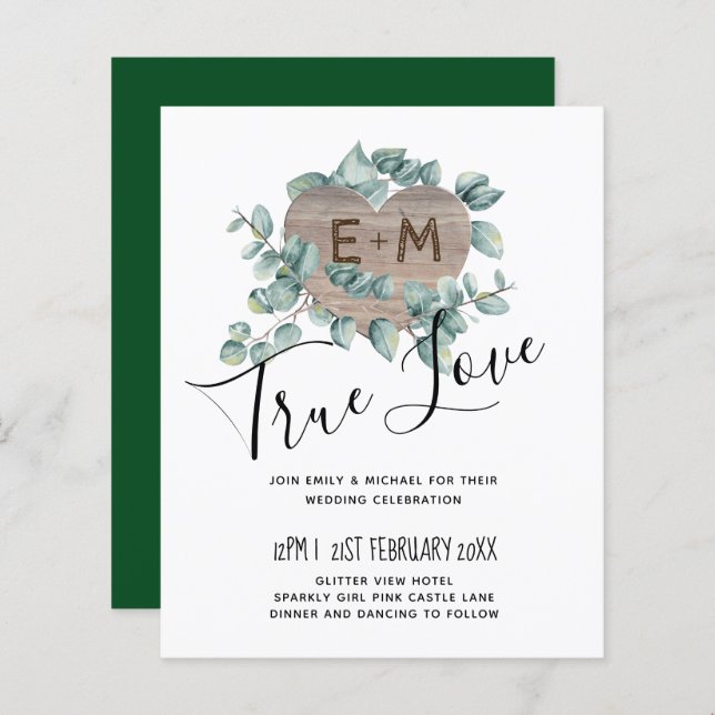 Eucalyptus Bröllop - Watercolor Greenery Monogram (Fram/baksida)