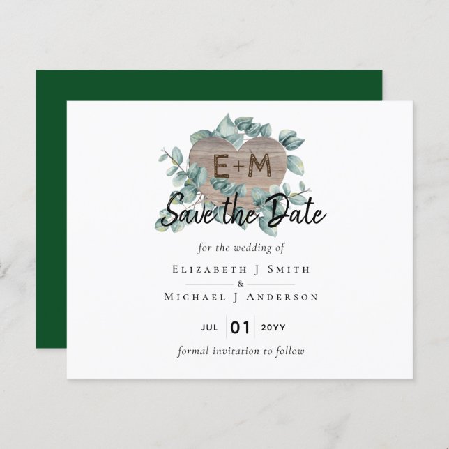 Eucalyptus Bröllop - Watercolor Greenery Monogram (Fram/baksida)
