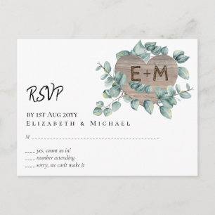 Eucalyptus Bröllop - Watercolor Greenery Monogram Vykort
