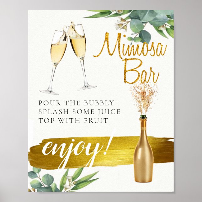 Eucalyptus Bröllopsbrunch Mimosa Bar Skylt (Framsidan)