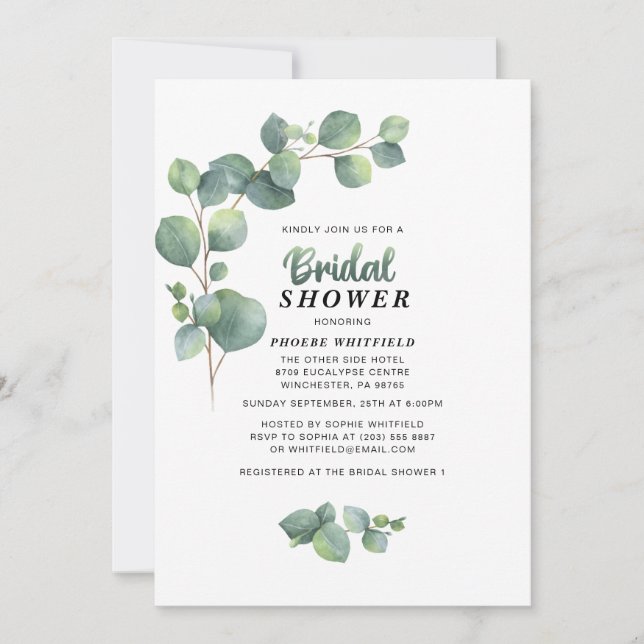 Eucalyptus Bröllopsdusch Grönska Succulent Inbjudningar (Framsida)