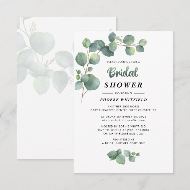 Eucalyptus Bröllopsdusch-inbjudan Anteckningskort (Fram/baksida)