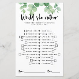 Eucalyptus Bröllopsdusch spel Would she rather