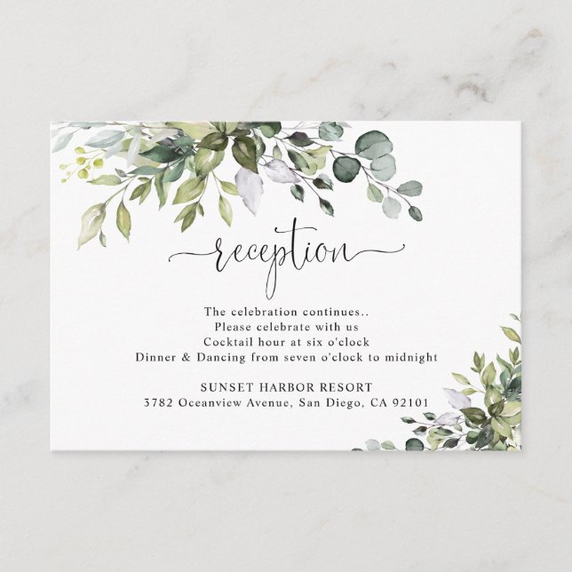 Eucalyptus bröllopsinbjudan till mottagning kort  (Framsida)