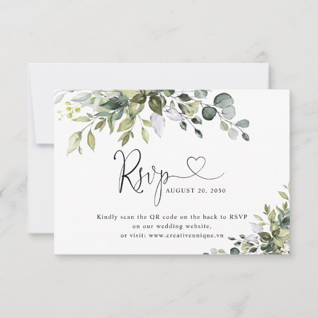 Eucalyptus Bröllopswebbplats QR-kod RSVP-kort OSA Kort (Framsida)