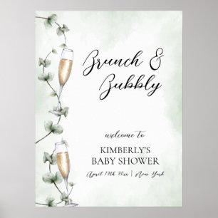 Eucalyptus Brunch Champagne Baby Shower Välkomstsk Poster