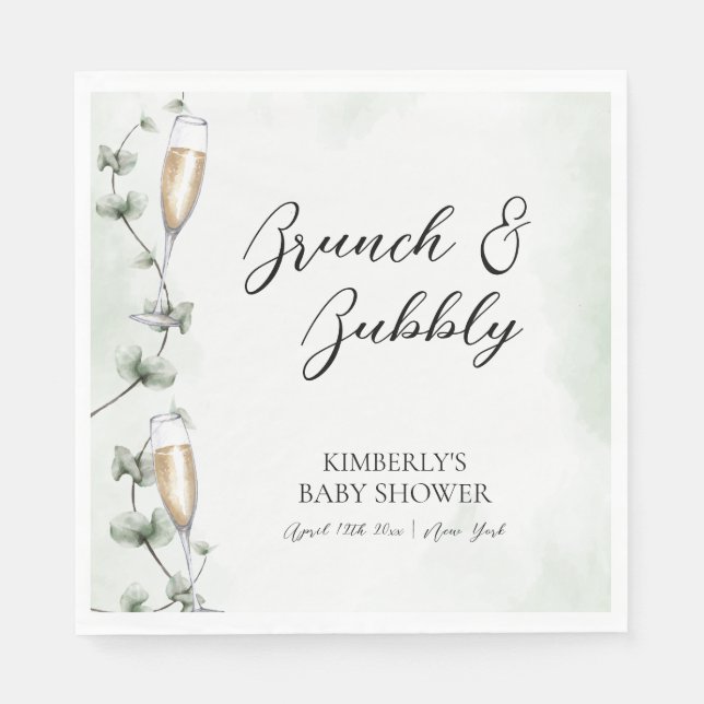 Eucalyptus Brunch Champagne Garden Baby Shower Pappersservett (Framsidan)