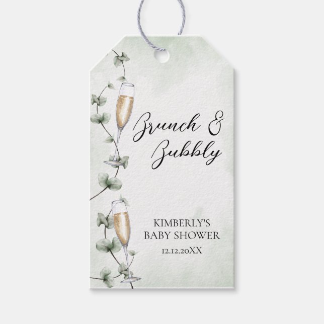 Eucalyptus Brunch Champagne Garden Baby Shower Presentetikett (Framsidan)