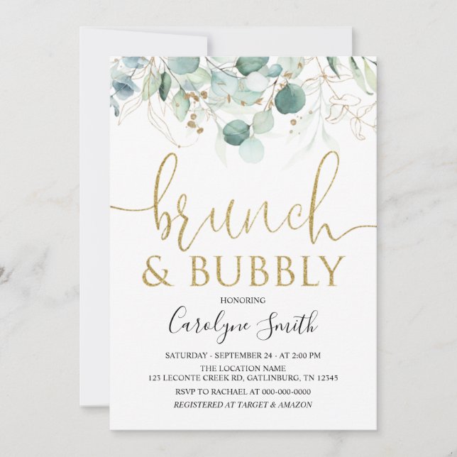 Eucalyptus Brunch och Bubly-Möhippa Inbjudningar (Framsida)