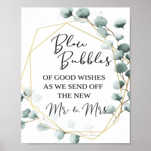 Eucalyptus Bubble Send-Off Sign Skicka av Bröllo Poster