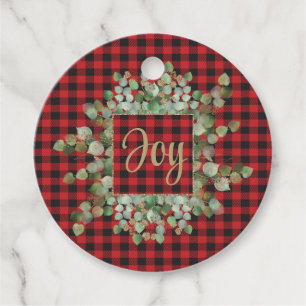 Eucalyptus Buffalo Check Black Red Guld Glitter Gåvor Etiketter