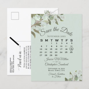 Eucalyptus Calendar Mint Bröllop spara datum Meddelande Vykort