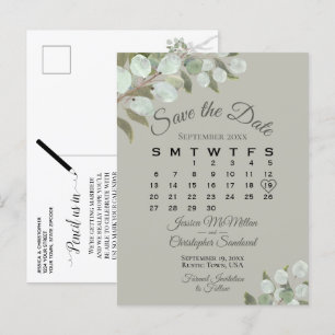 Eucalyptus Calendar Sage Bröllop spara datum Meddelande Vykort