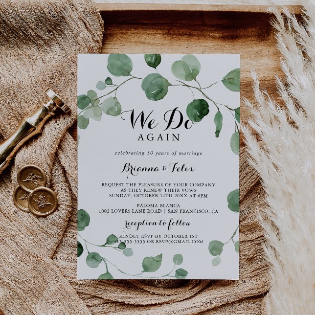 Eucalyptus Calligrafi Vi ser återigen en förnyelse Inbjudningar (Skapare uppladdad)
