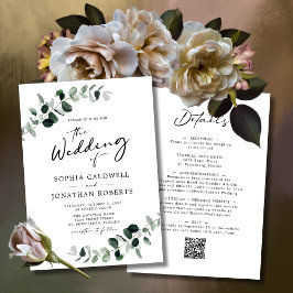 Eucalyptus Calligraphy All in One QR Code Bröllop Inbjudningar