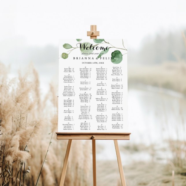 Eucalyptus Calligraphy Alphabetical Seating Chart Poster (Skapare uppladdad)