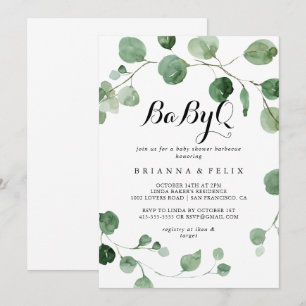 Eucalyptus Calligraphy BabyQ Baby Shower Barbecue Inbjudningar