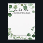Eucalyptus Calligraphy Bröllop Bucket List Cards Vykort<br><div class="desc">De här kalligrafkorten i bröllop är perfekten för en modern bröllopsmottagning eller möhippa. Konstruktionen har vattenfärgad handdragen elegant botaniskt eukalyptus grenar och löv. Ändra ordalydelsen till kostym vid alla livshändelser. Bucketlistskylten säljs separat.</div>