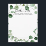 Eucalyptus Calligraphy Bröllop Bucket List Cards Vykort<br><div class="desc">De här kalligrafkorten i bröllop är perfekten för en modern bröllopsmottagning eller möhippa. Konstruktionen har vattenfärgad handdragen elegant botaniskt eukalyptus grenar och löv. Ändra ordalydelsen till kostym vid alla livshändelser. Bucketlistskylten säljs separat.</div>