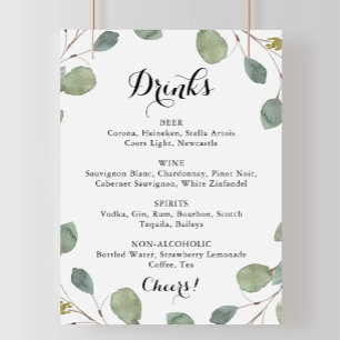 Eucalyptus Calligraphy Bröllop Drinks Menu-tecken Poster