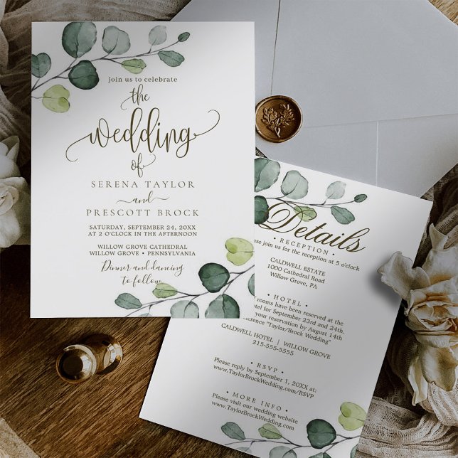 Eucalyptus Calligraphy Bröllop Inbjudningar (Skapare uppladdad)