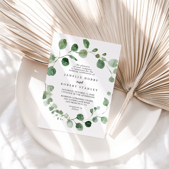 Eucalyptus Calligraphy Diamond Bröllop Inbjudningar (Skapare uppladdad)