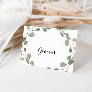 Eucalyptus Calligraphy Foled Bröllop Gracias Card Tack Kort