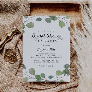 Eucalyptus Calligraphy Möhippa Tea Party Inbjudningar