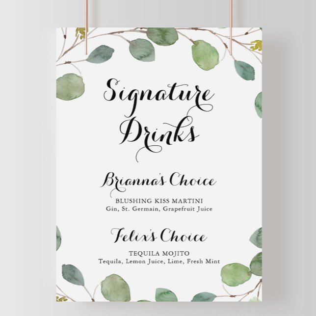 Eucalyptus Calligraphy Namnteckning Drinks Sign Poster (Skapare uppladdad)