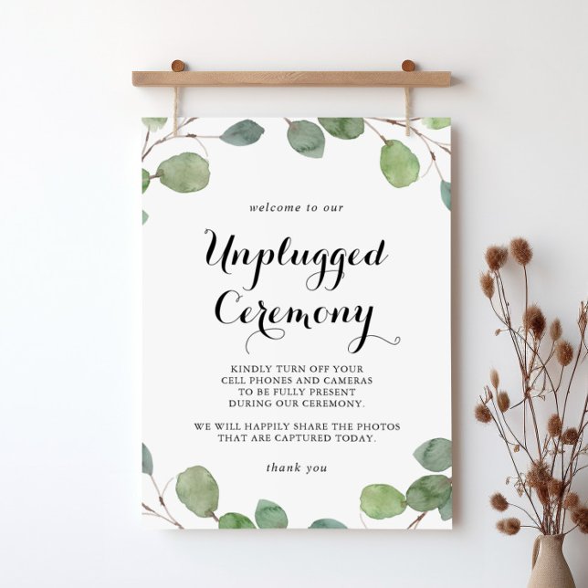 Eucalyptus Calligraphy Unplugged Ceremony Sign Poster (Skapare uppladdad)
