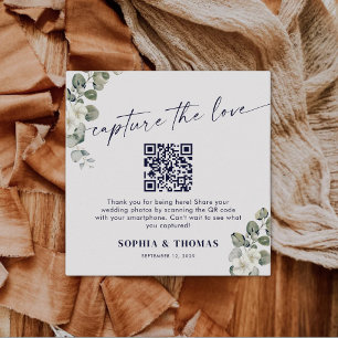 Eucalyptus Capture the Kärlek QR Code Bröllop Foto Tilläggskort